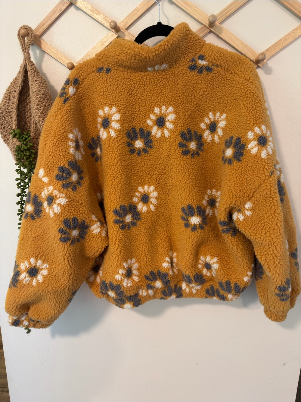 Cider Floral Sherpa Fleece Zip Up Jacket Medium Mustard Yellow - Picture 4 of 4